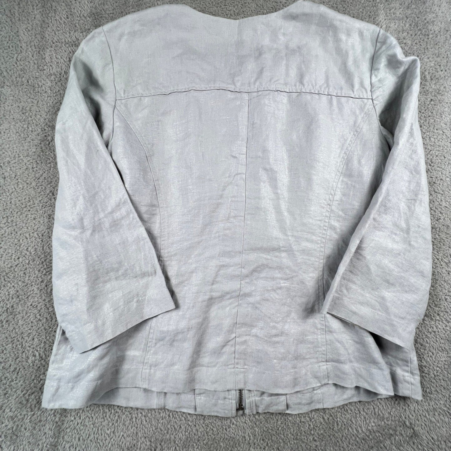 100% Linen Summer Jacket Womens 2 Large Gray Utility Quite Luxury Minimalist
