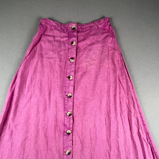 Urban Outfitters Maxi Skirt Pink Linen Blend Button Front Boho Flare Cottagecore