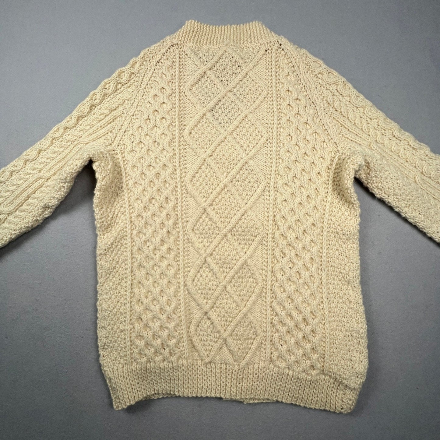 VTG Wool Handknit Joseph F. Heron Cardigan Mens M Cream Irish Aran Fisherman