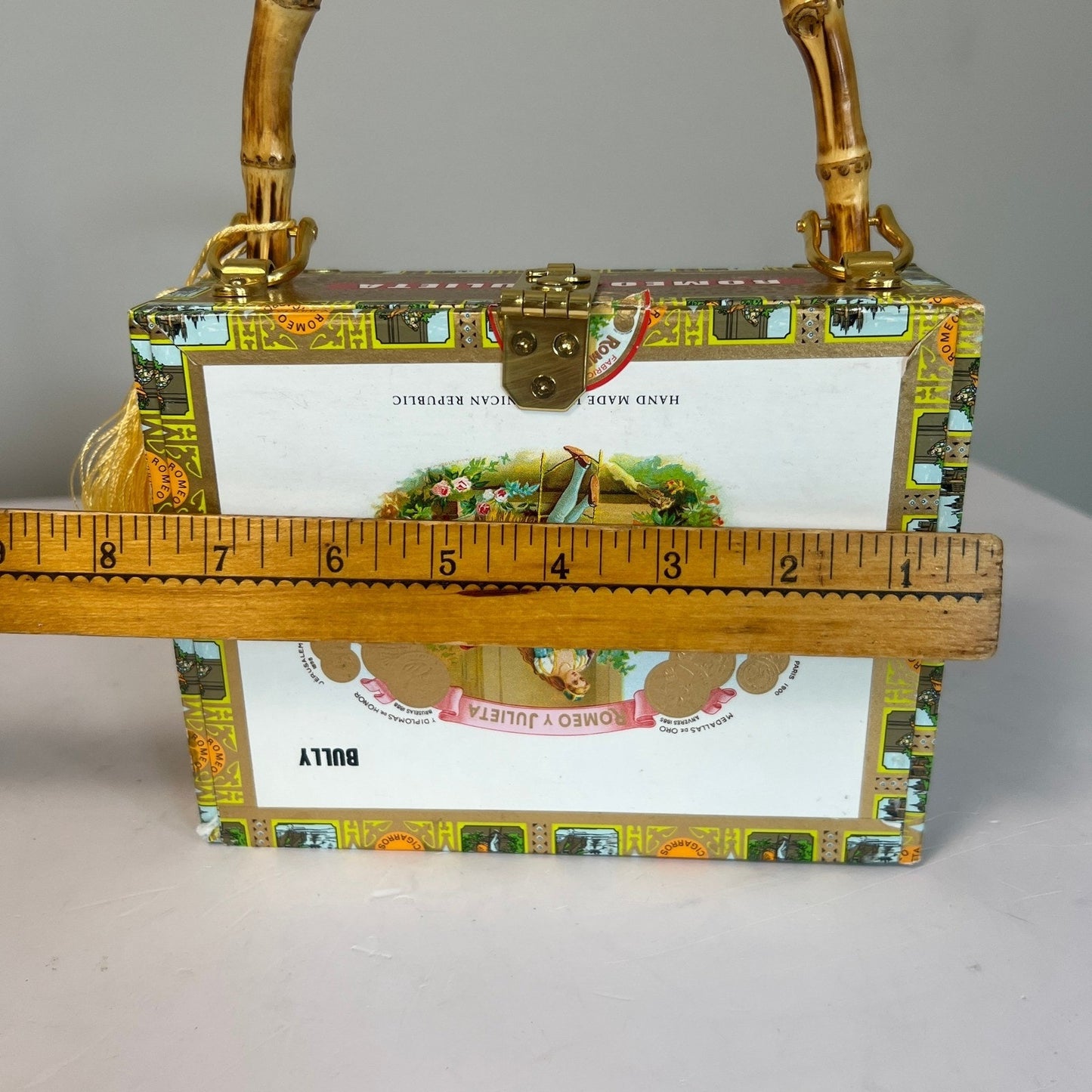 Kay Warren Cigar Box Purse Womens Multicolor Bamboo Handle Romeo y Julieta