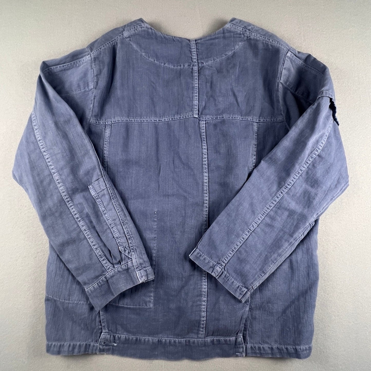 Zara Chore Jacket Womens Medium Blue Cotton Linen Utility Workwear Shacket M