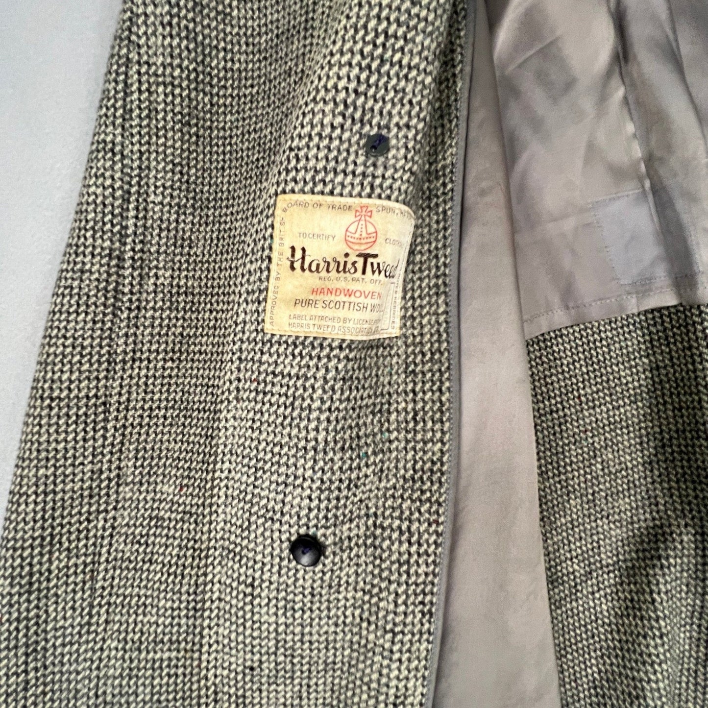 Harris Tweed Overcoat Mens XL Grey Handwoven Pure Scottish Wool Trench Coat VTG