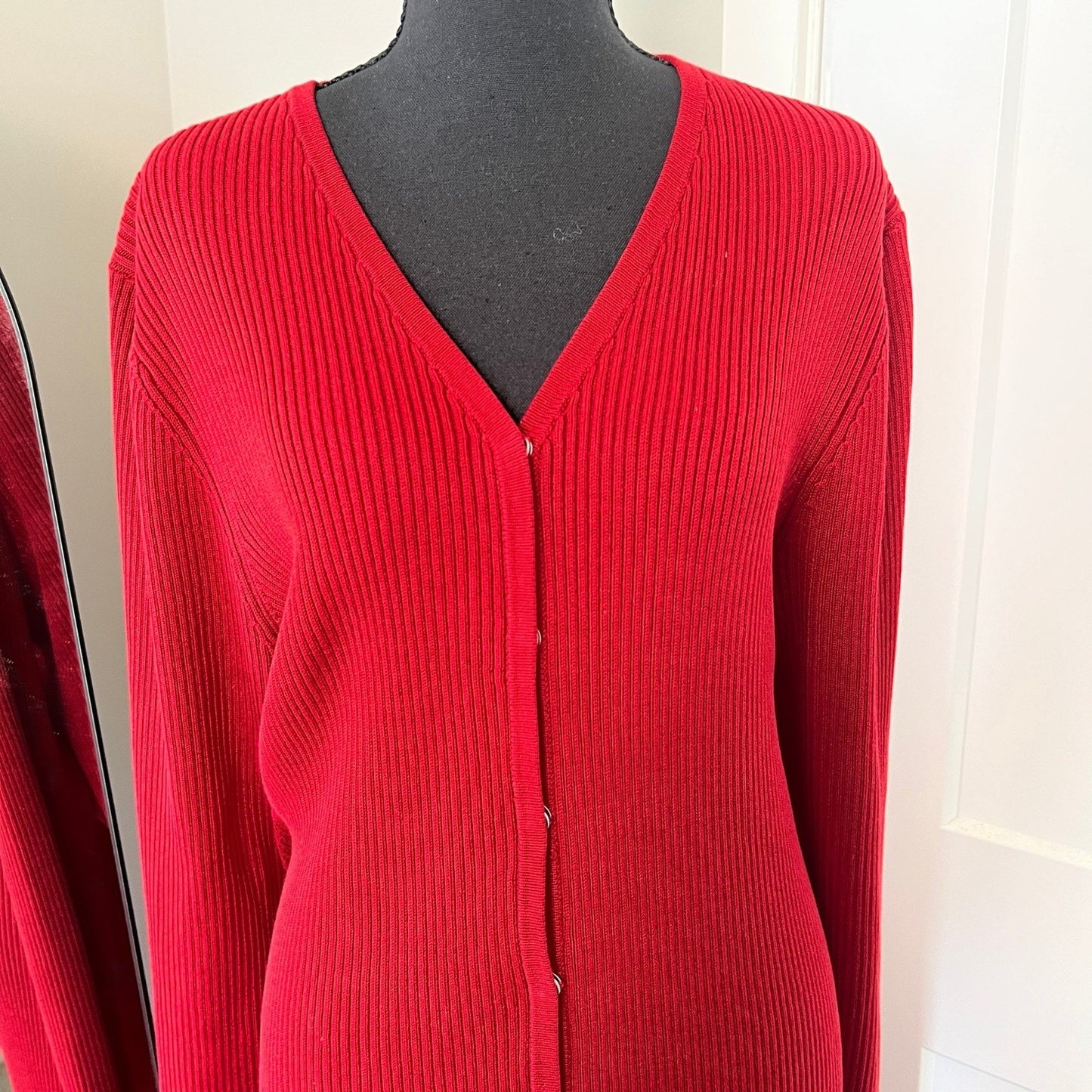 Cardigan Dress Womens XL Red Ribbed Knit Longline Midi Button Front Willi Smith