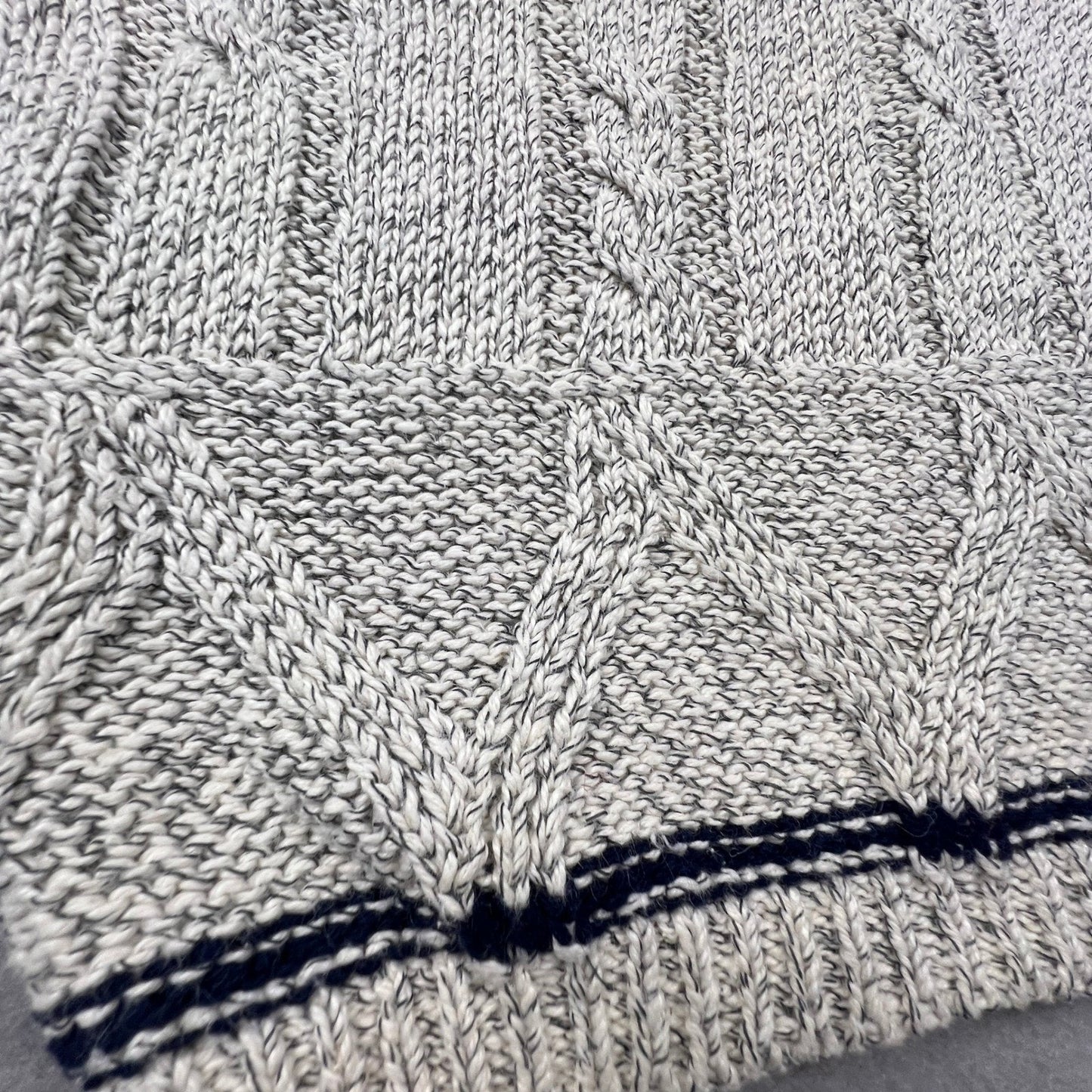 T.Q. Vintage Mock Neck Sweater Womens Small Grey Navy Striped Cable Knit Cotton