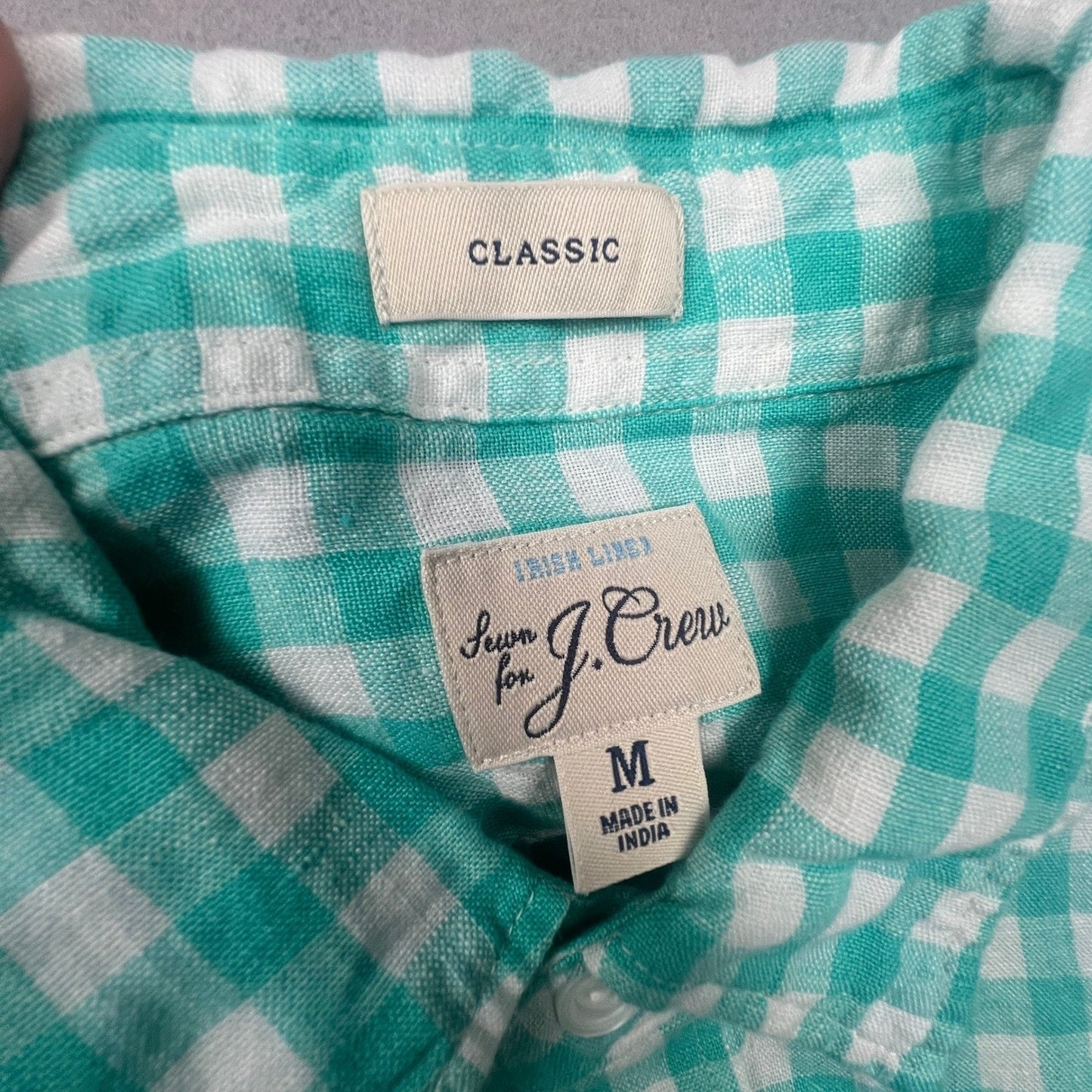 J.Crew Button Down Mens M Gingham Baird McNutt Irish Linen Classic Fit Shirt