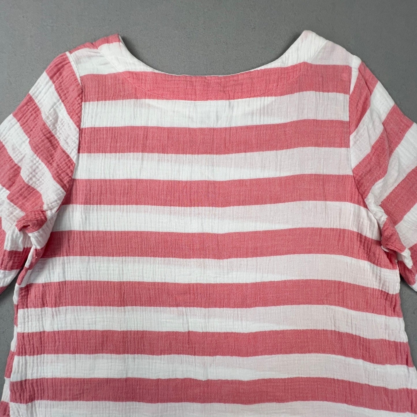 Habitat Top Women L Pink White Striped Cotton Gauze 3/4 Sleeve Pocket 75929