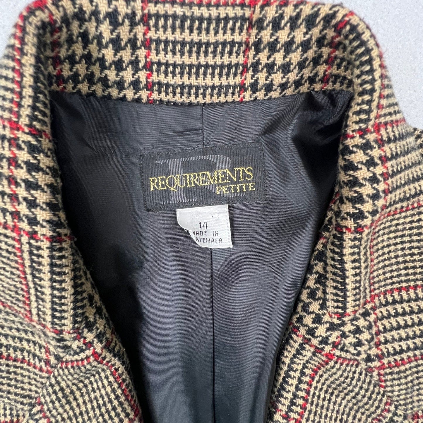 VTG 90s Preppy Dark Academia Blazer Women 14P Glen Plaid Wool Blend Business