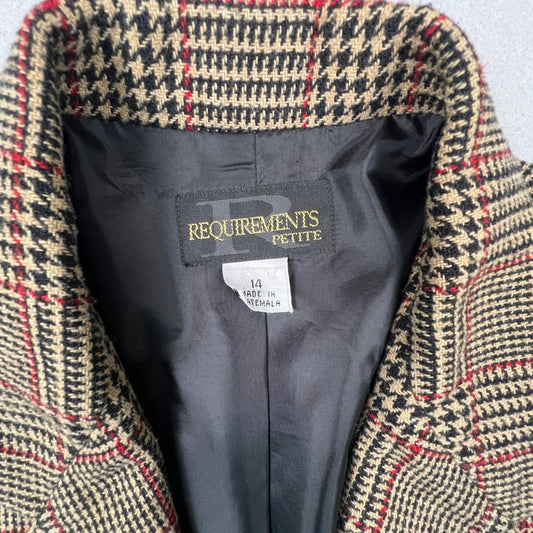 VTG 90s Preppy Dark Academia Blazer Women 14P Glen Plaid Wool Blend Business