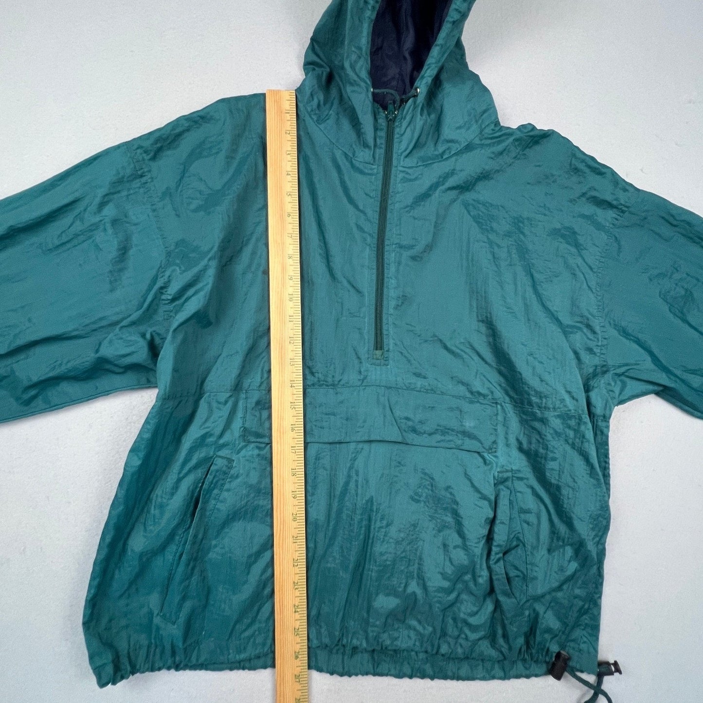 Honors Windbreaker Anorak Mens Large Green Vintage 1/4 Zip Hooded Pouch Pocket