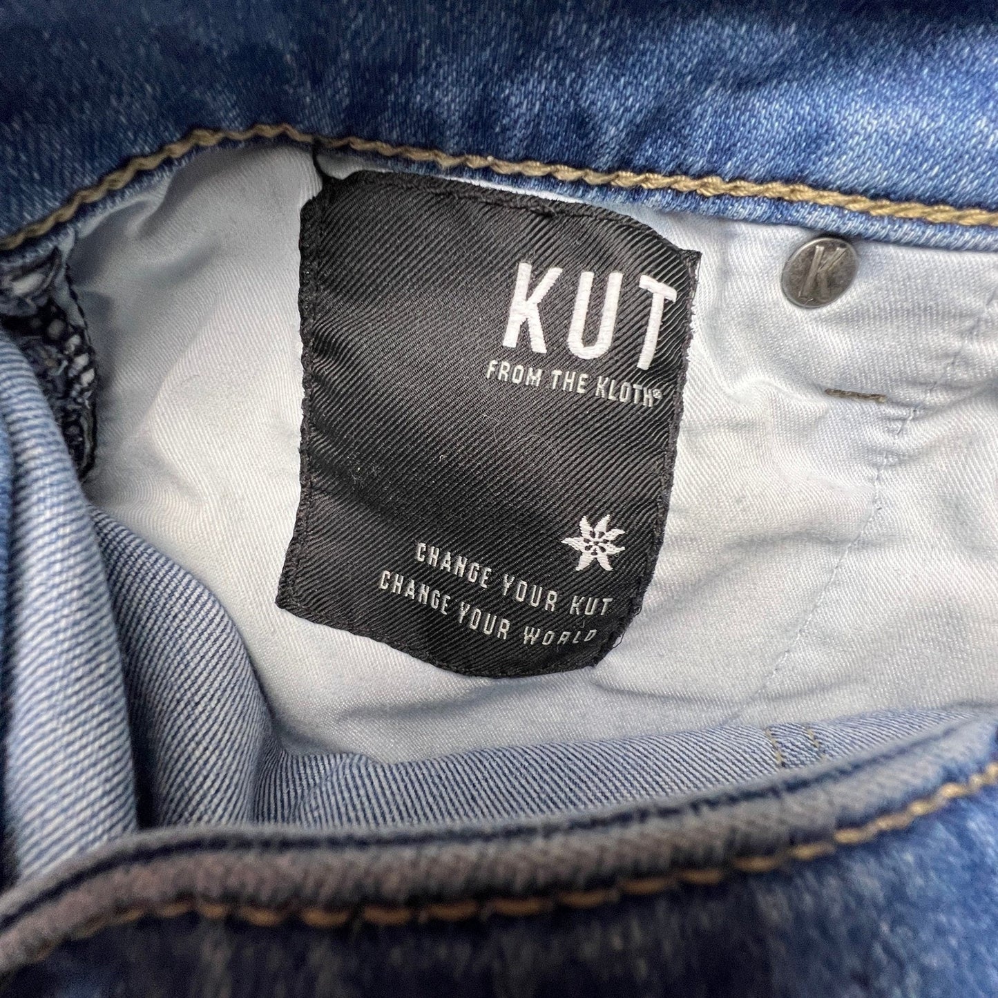 Kut from the Kloth Reese Straight Leg Jeans Womens 6 Blue Button Fly Distressed