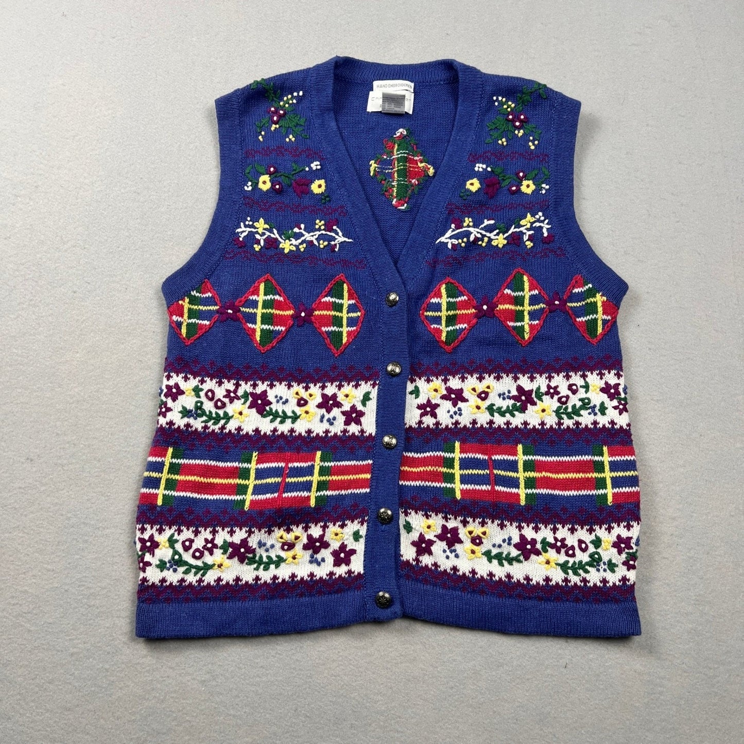 VTG 90s Christopher & Banks Sweater Vest S Embroidered Grandmacore Floral Knit