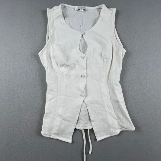 Button Front Vest Top Womens 6 White Keyhole Tie Back Textured Summer Boho