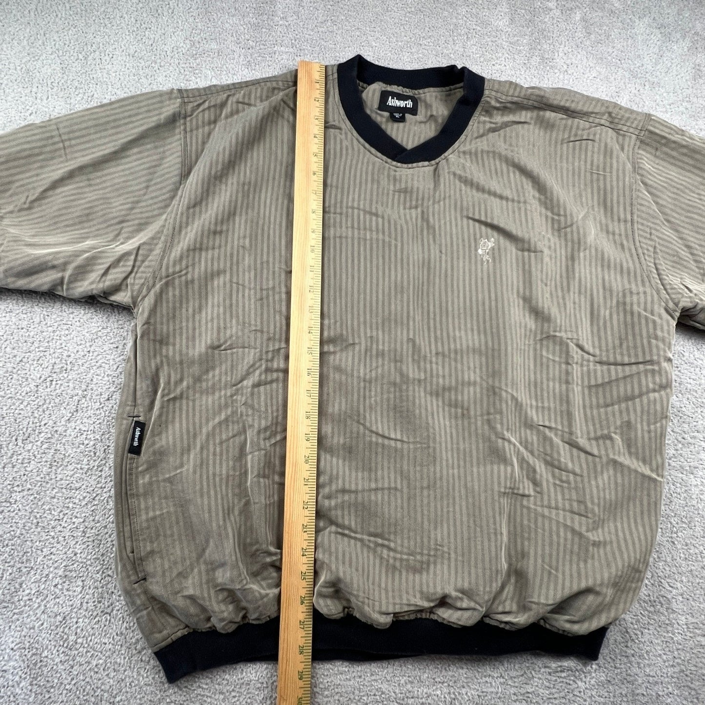 Ashworth Men's V-Neck XL Pullover Olive Herringbone Golf Windshirt Skater