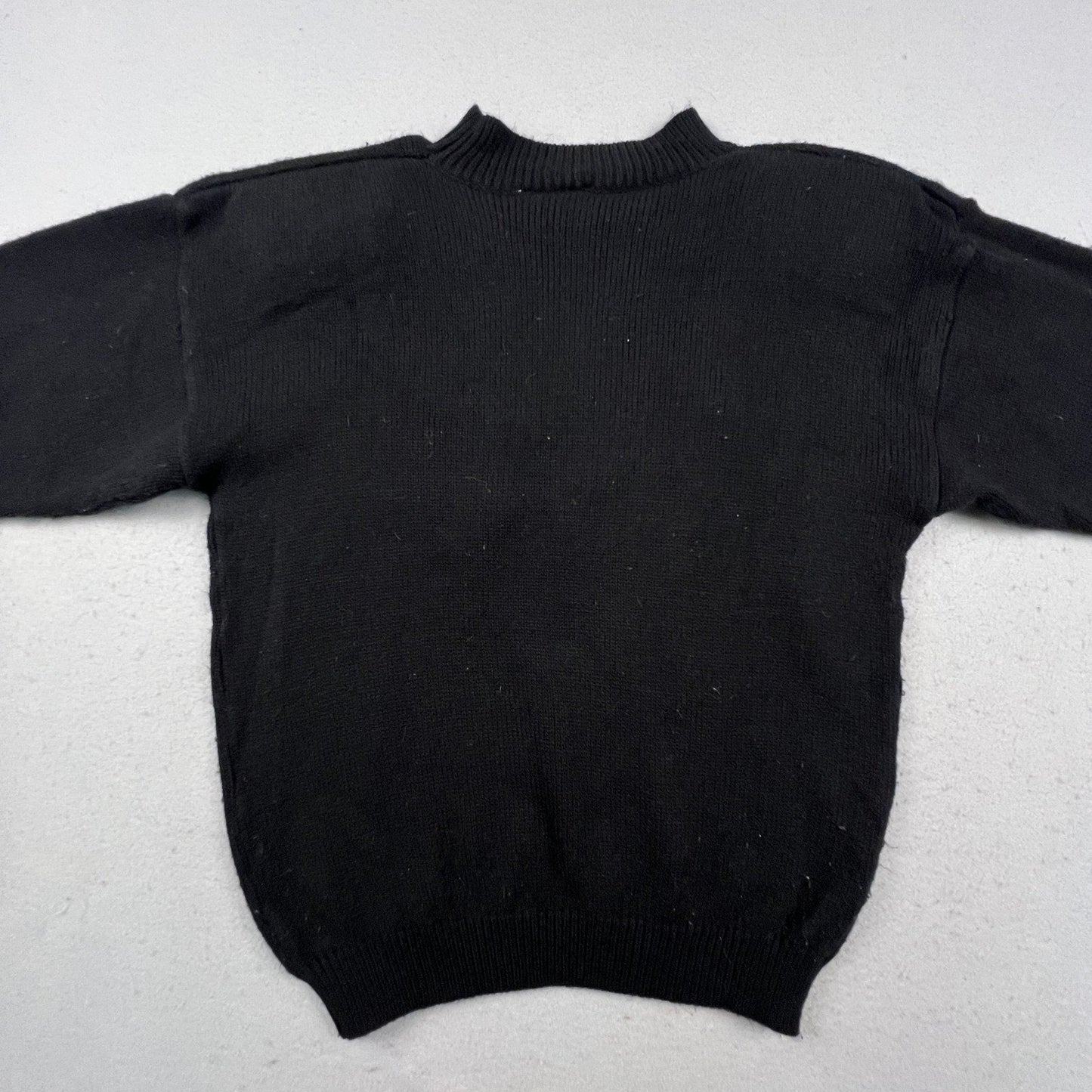 Basket Yarn Sweater Womens Large Black Floral Embroidered Knit Vintage Style