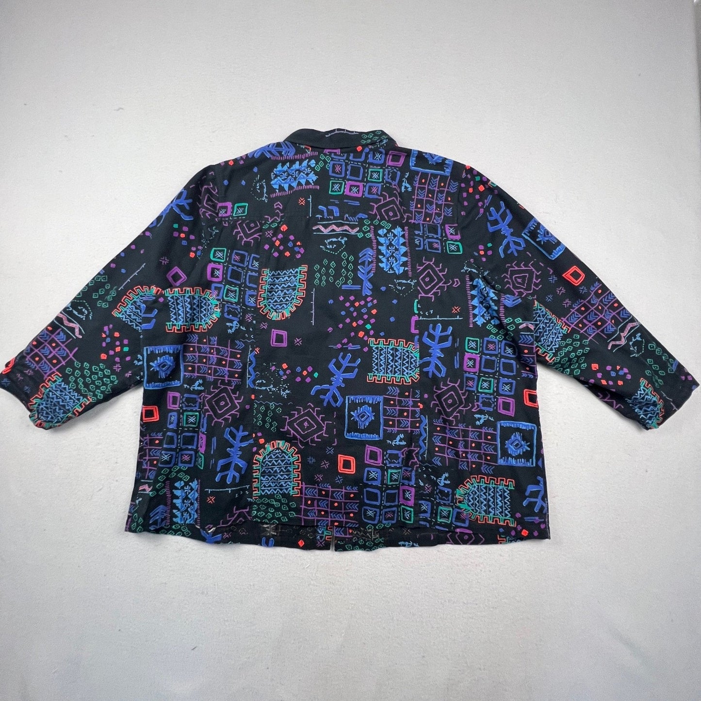 Liz & Me Button Down Shirt Women 3X Black Geometric Tribal Sequin Cotton Top