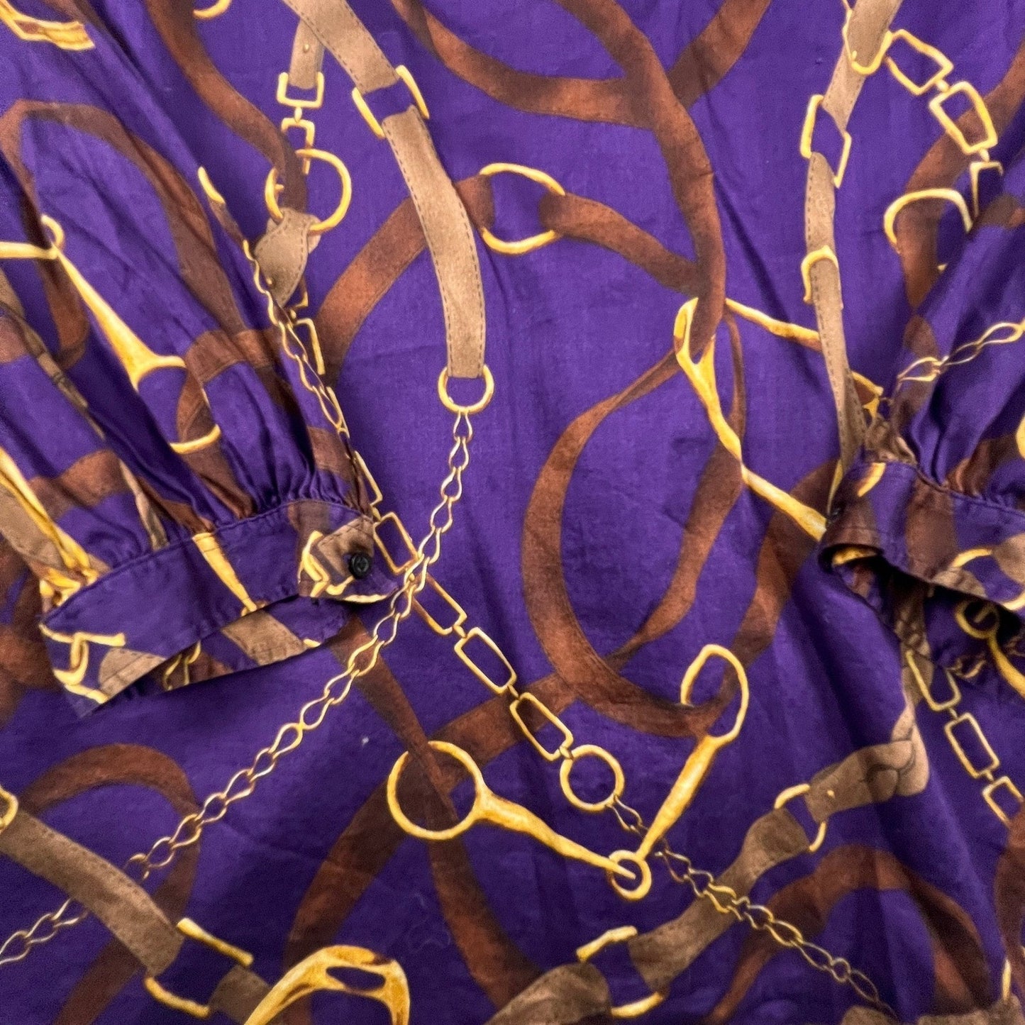 Lauren Ralph Lauren Shirt Womens 2X Purple Equestrian Chain Print Cotton Blouse