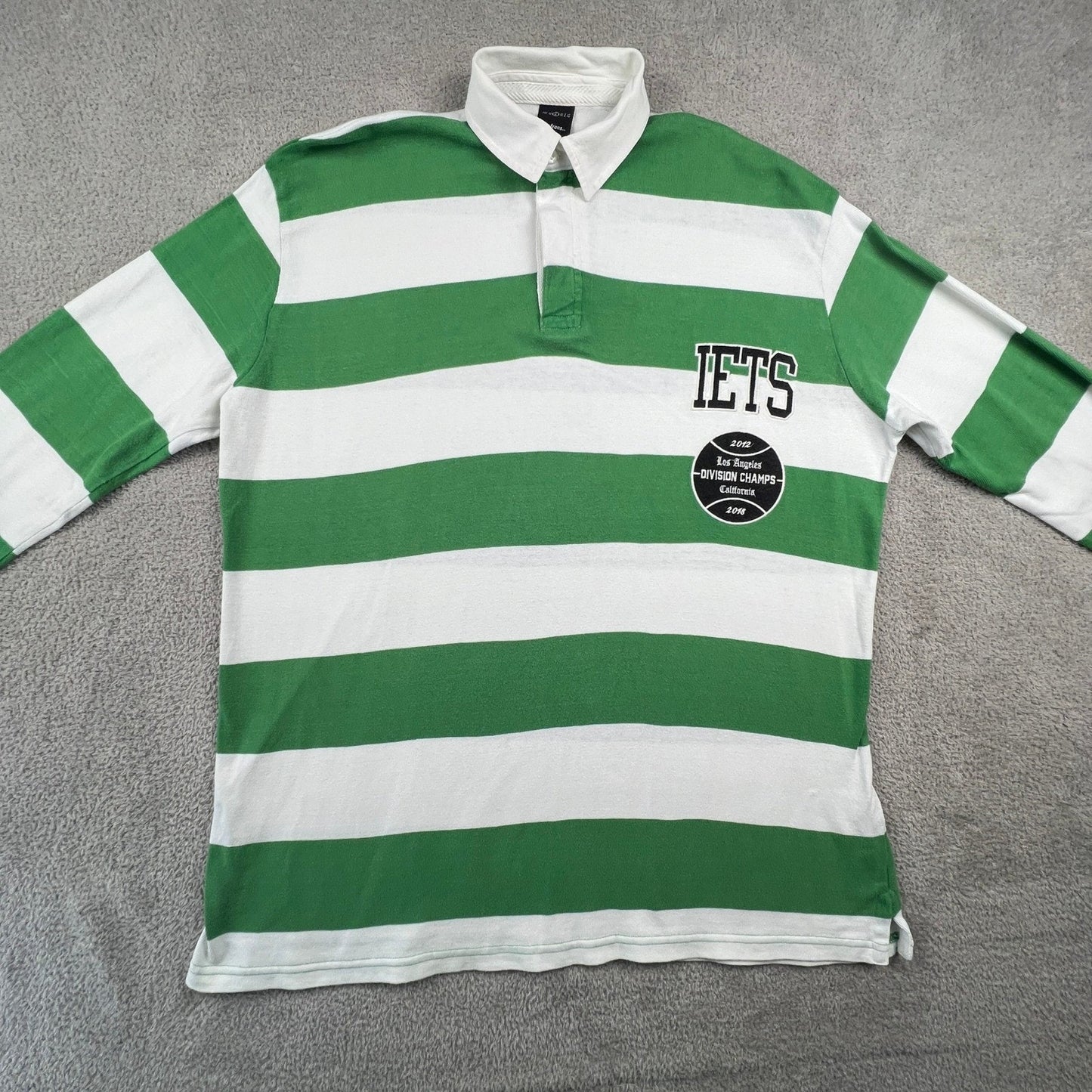 iets Frans Urban Outfitters Mens Polo Rugby Shirt Striped Green White LA Champs