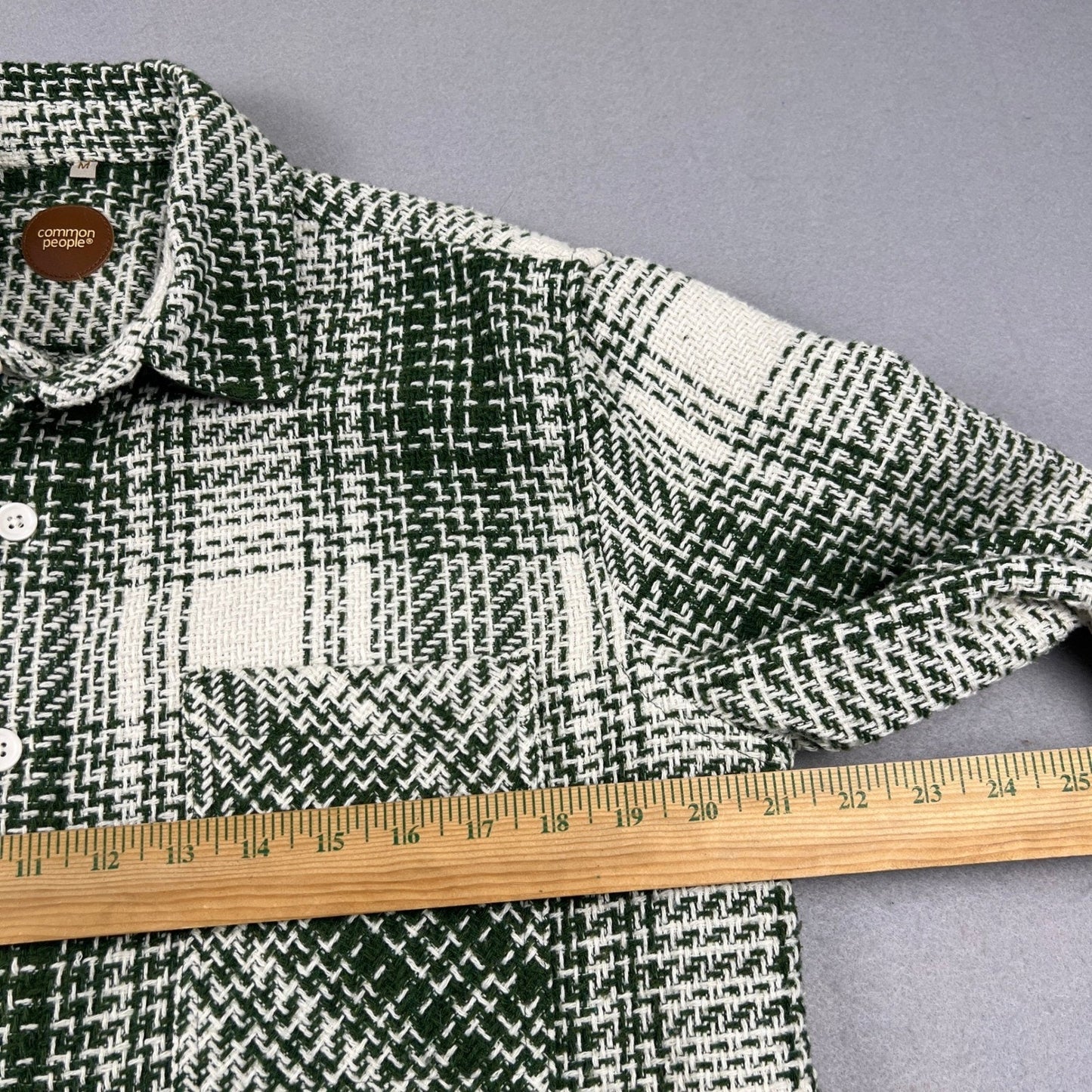 Common People Plaid Overshirt Mens Medium Green Wool Blend Textured Shacket