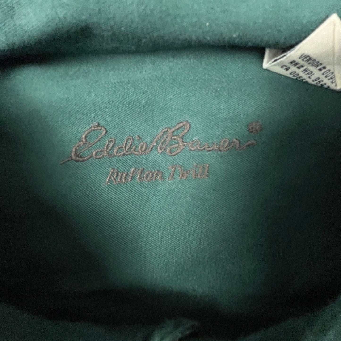 Eddie Bauer Button Down Shirt Mens XL Green Cotton Twill Long Sleeve Workwear