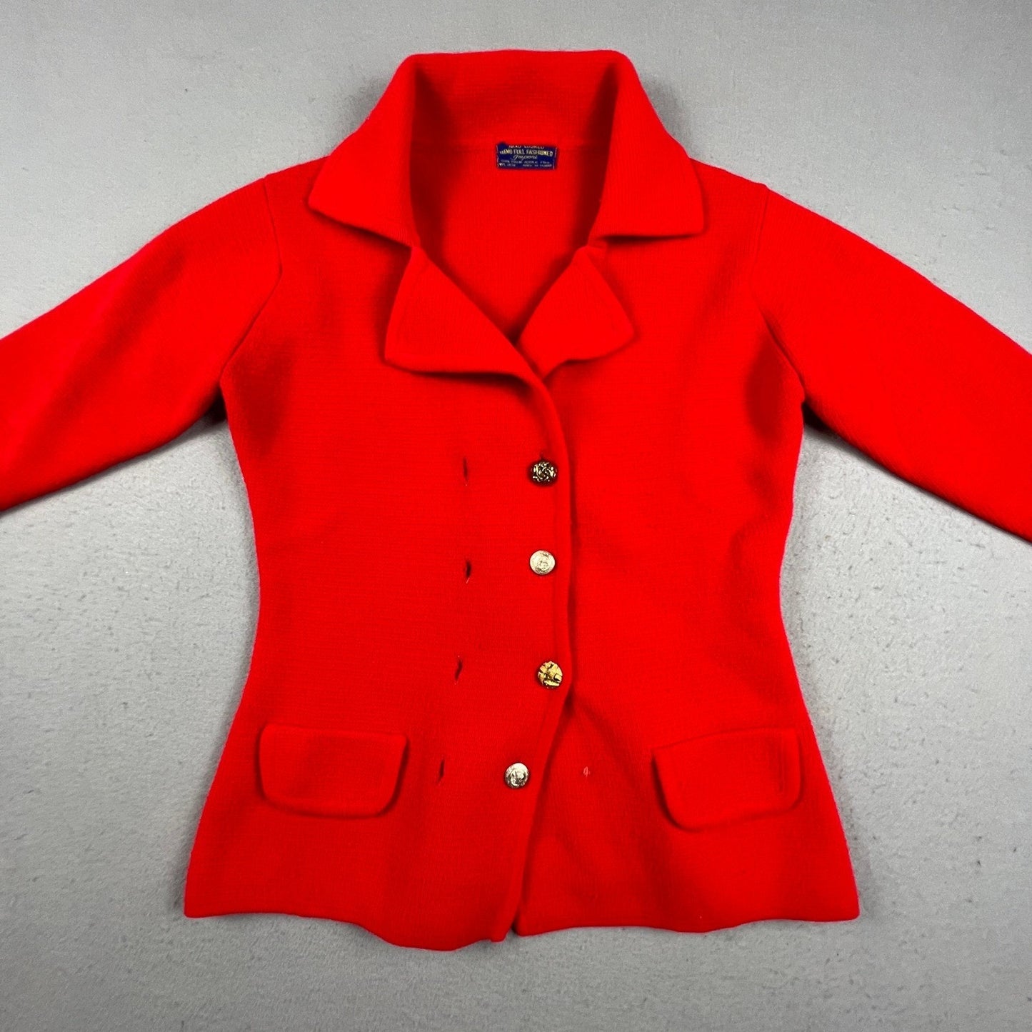 Hand Loomed Knit Blazer Women M Red Vintage Full Fashioned Acrylic Cardigan Coat