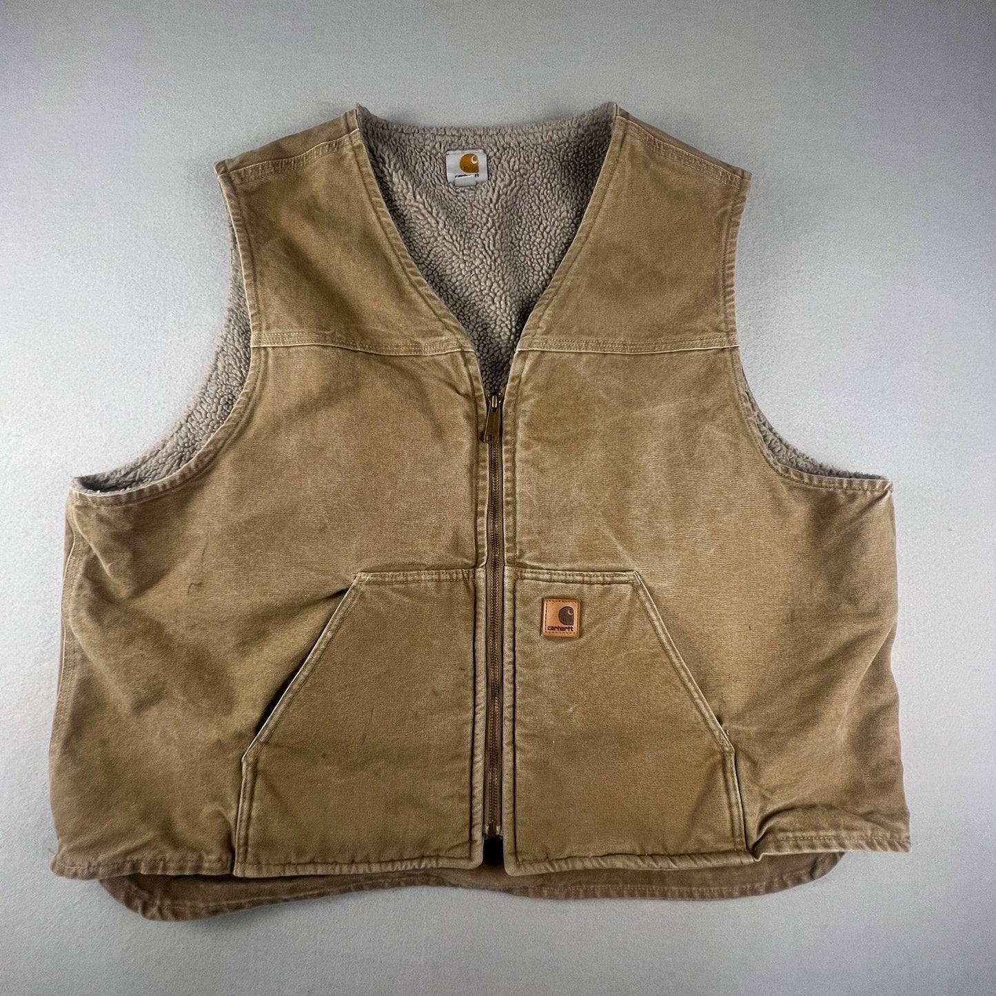 Carhartt V26 FRB Sandstone Duck Vest Mens 3XL Brown Sherpa Lined Workwear Artist
