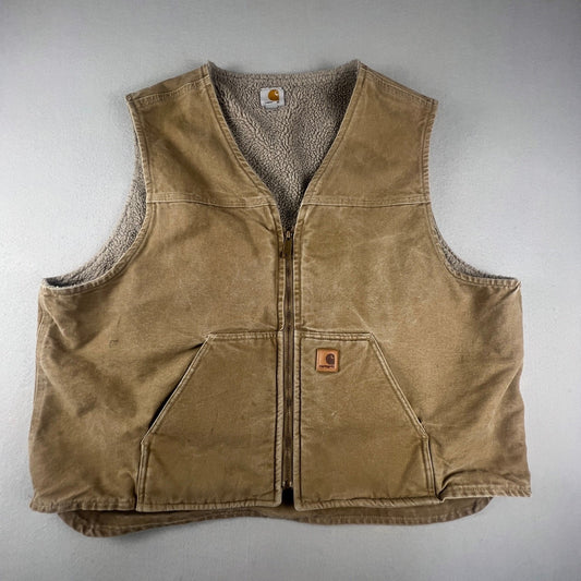 Carhartt V26 FRB Sandstone Duck Vest Mens 3XL Brown Sherpa Lined Workwear Artist