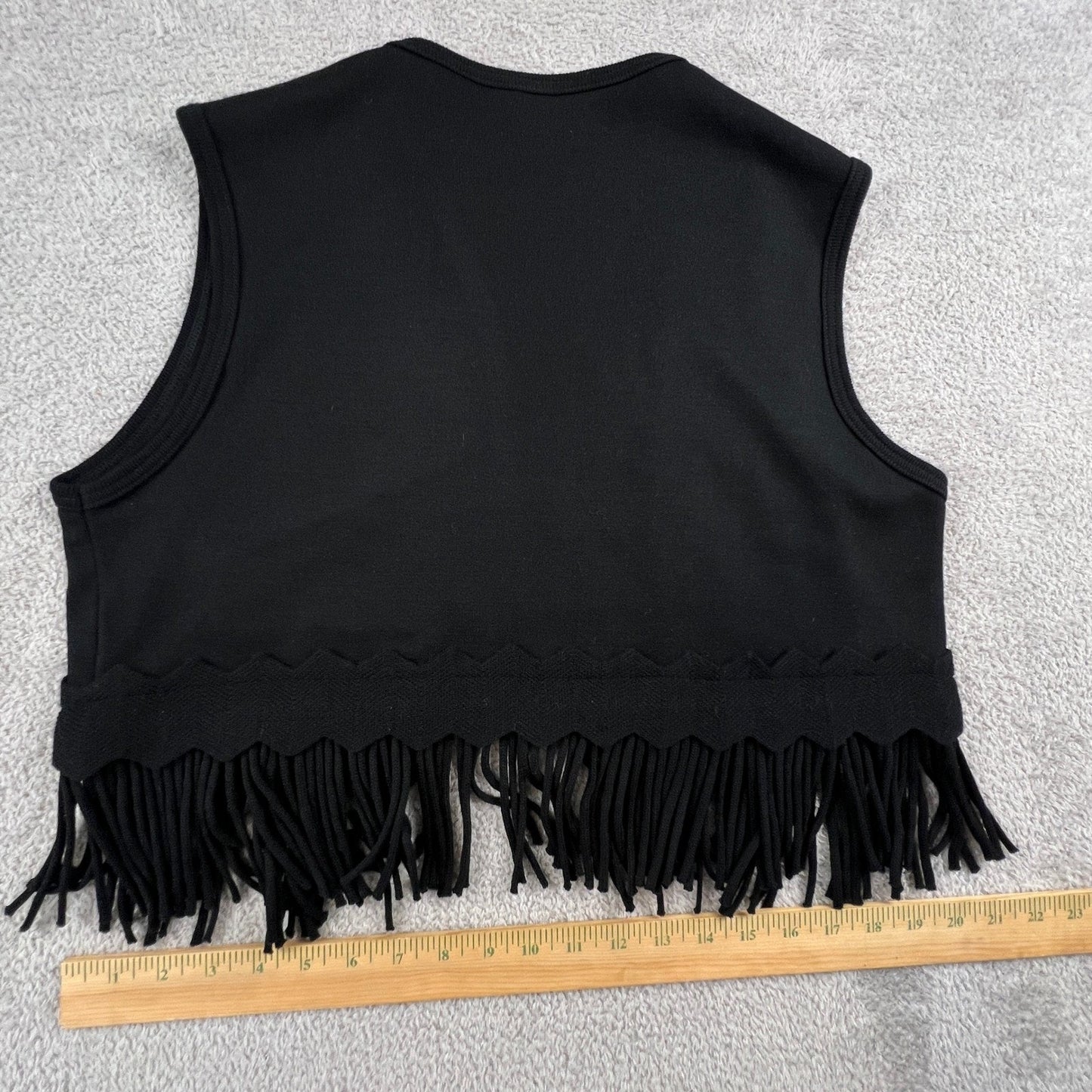 Fringe Knit Vest Women Small Black Open Front Boho Western Festival