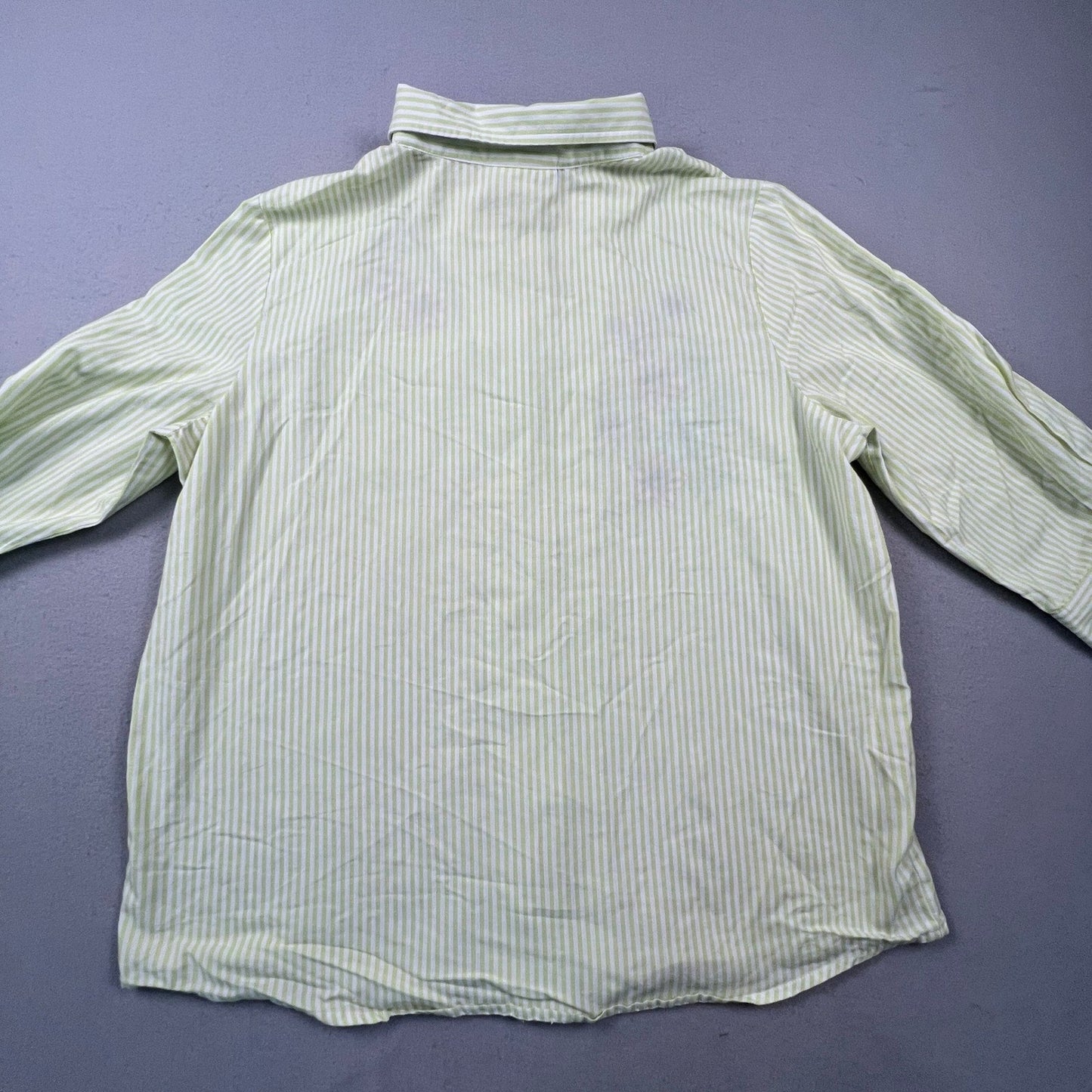 Country Store Button Down Shirt Womens XL Green Striped Floral Embroidered Top