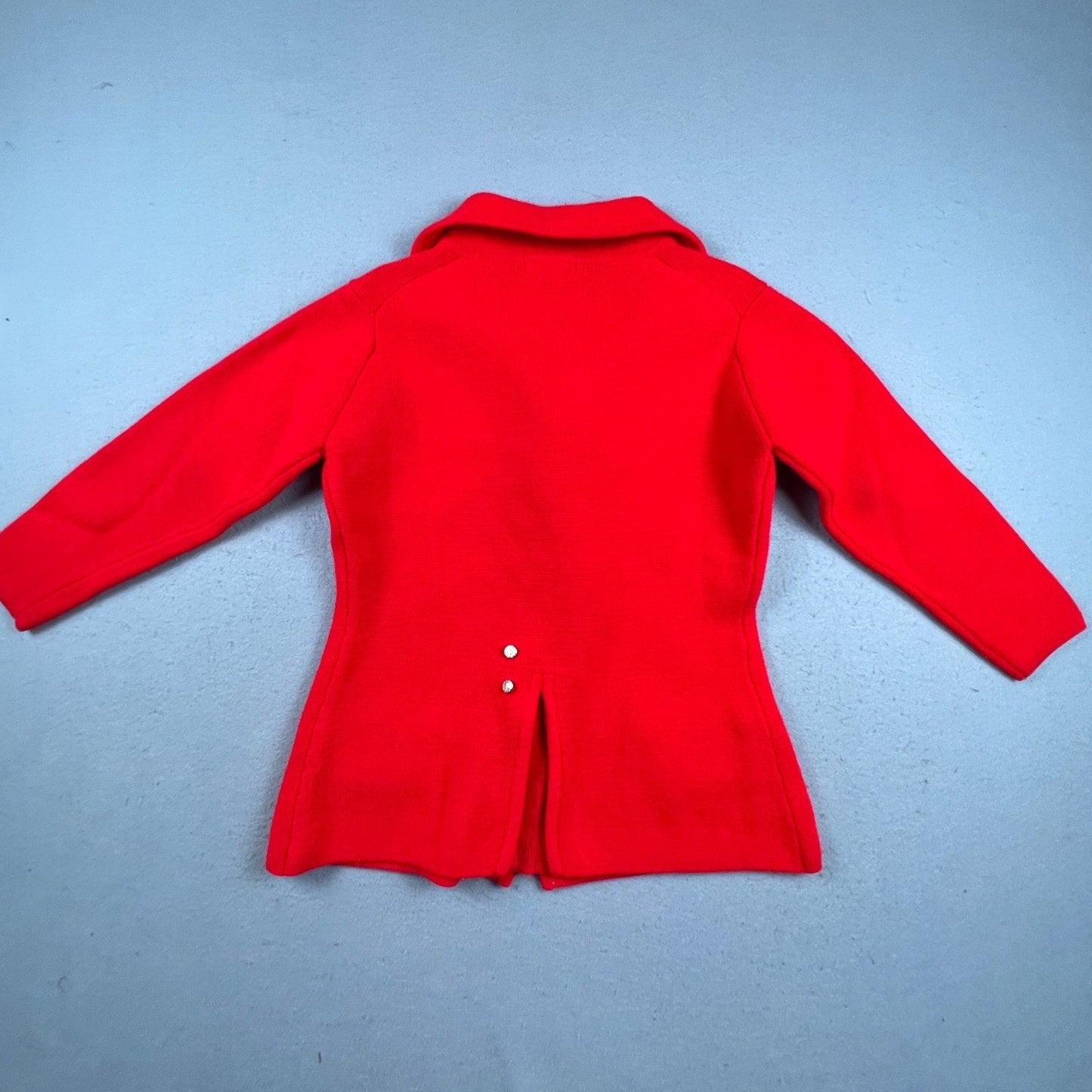 Hand Loomed Knit Blazer Women M Red Vintage Full Fashioned Acrylic Cardigan Coat
