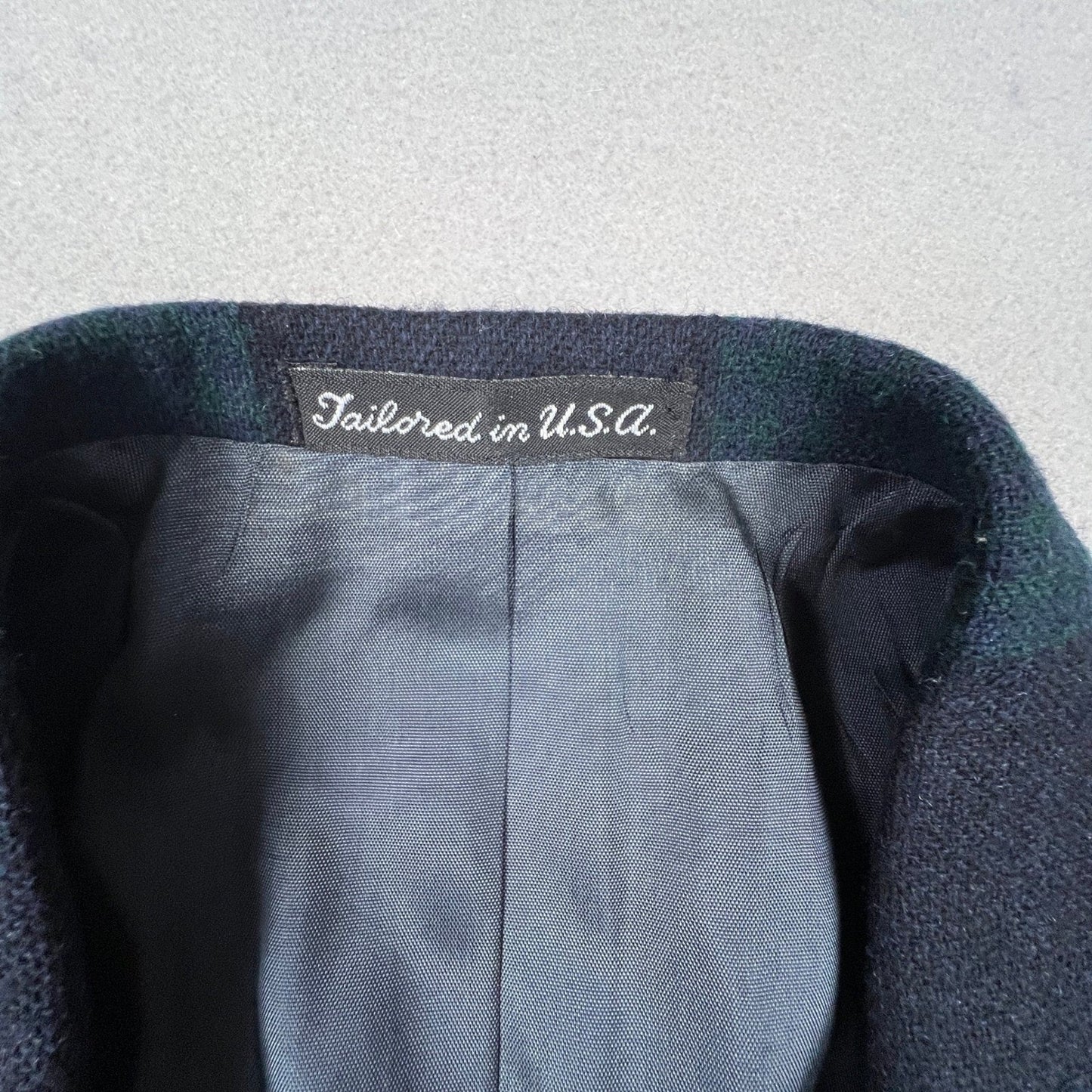 Vintage Woolrich Plaid Blazer Men Small Mallard Green Navy Blue Wool Blend USA