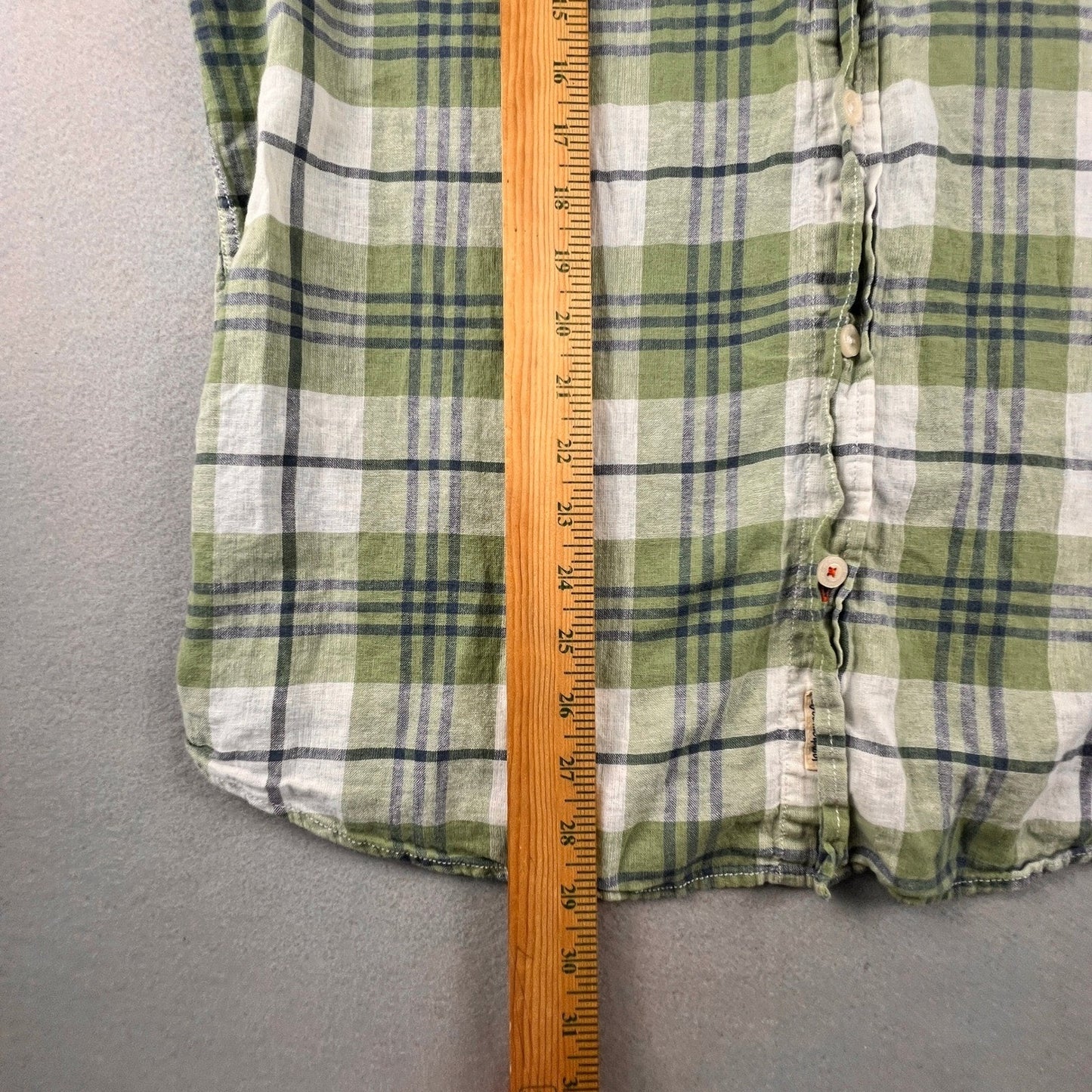 Weatherproof Vintage Plaid Shirt Mens XL Green Linen Blend Short Sleeve Casual