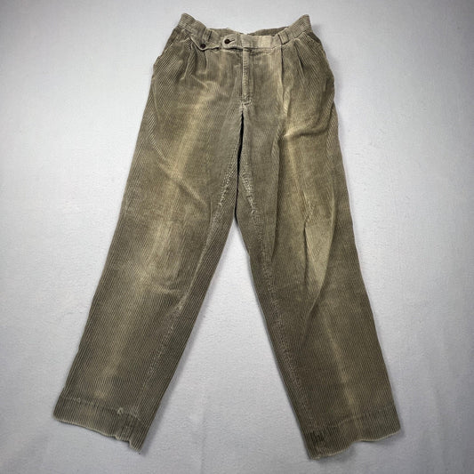 Vintage Corduroy Pants Mens 31x29 Olive Pleated Wide Wale Workwear Gorp