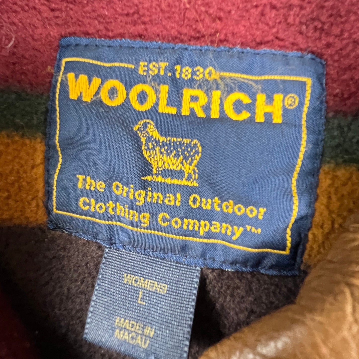 Woolrich Denim Barn Jacket Womens L Blue Leather Collar Fleece Lined Workwear