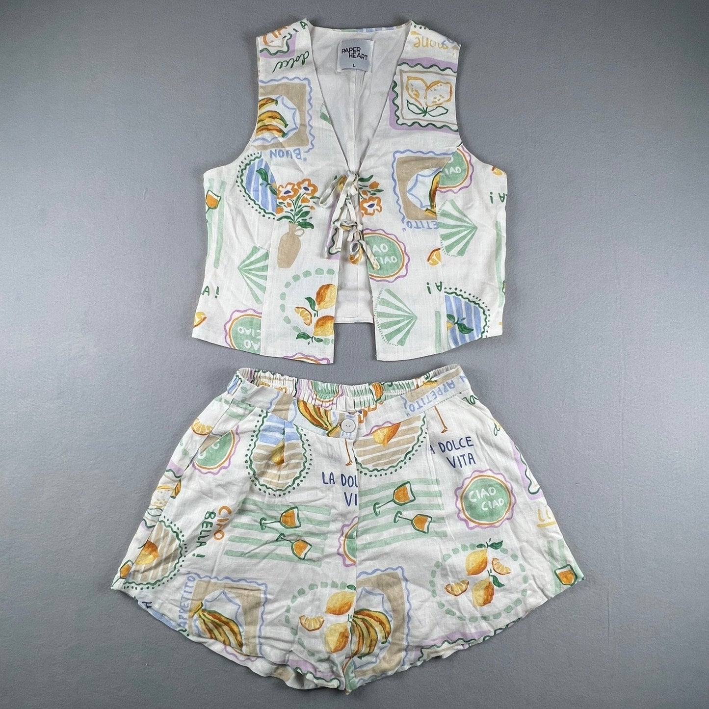 Paper Heart Anthropologie Set Women Large Linen Blend Retro Summer Italy
