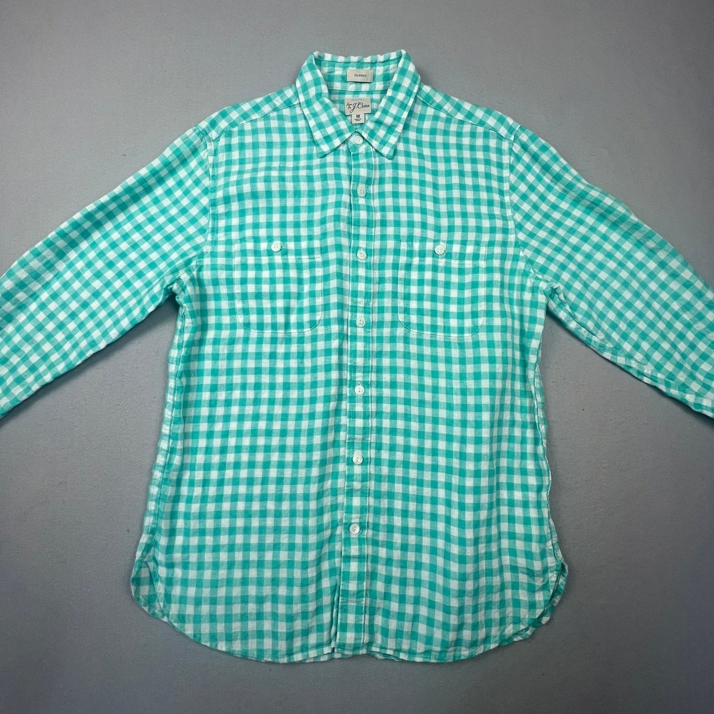 J.Crew Button Down Mens M Gingham Baird McNutt Irish Linen Classic Fit Shirt