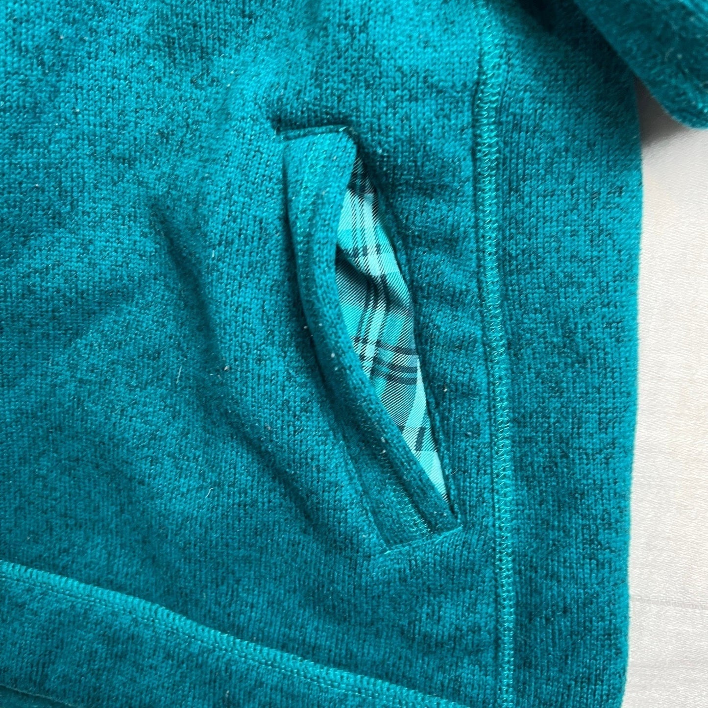 The North Face Fleece Hoodie Pullover Women's Small Petite Teal Neck Plaid Lined
