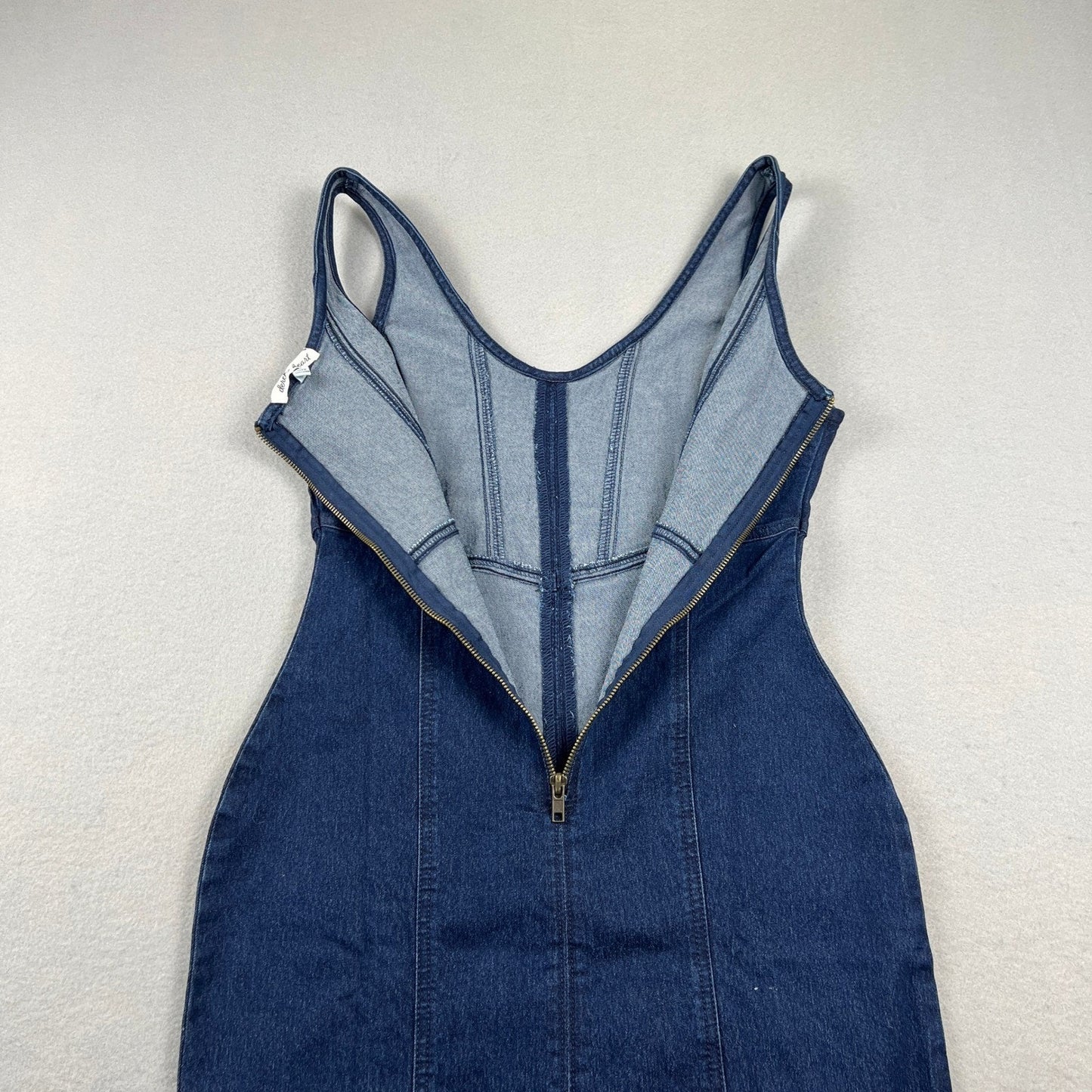 Derek Heart Denim Mini Dress Womens Medium Blue Stretch Zip Back Casual Chic