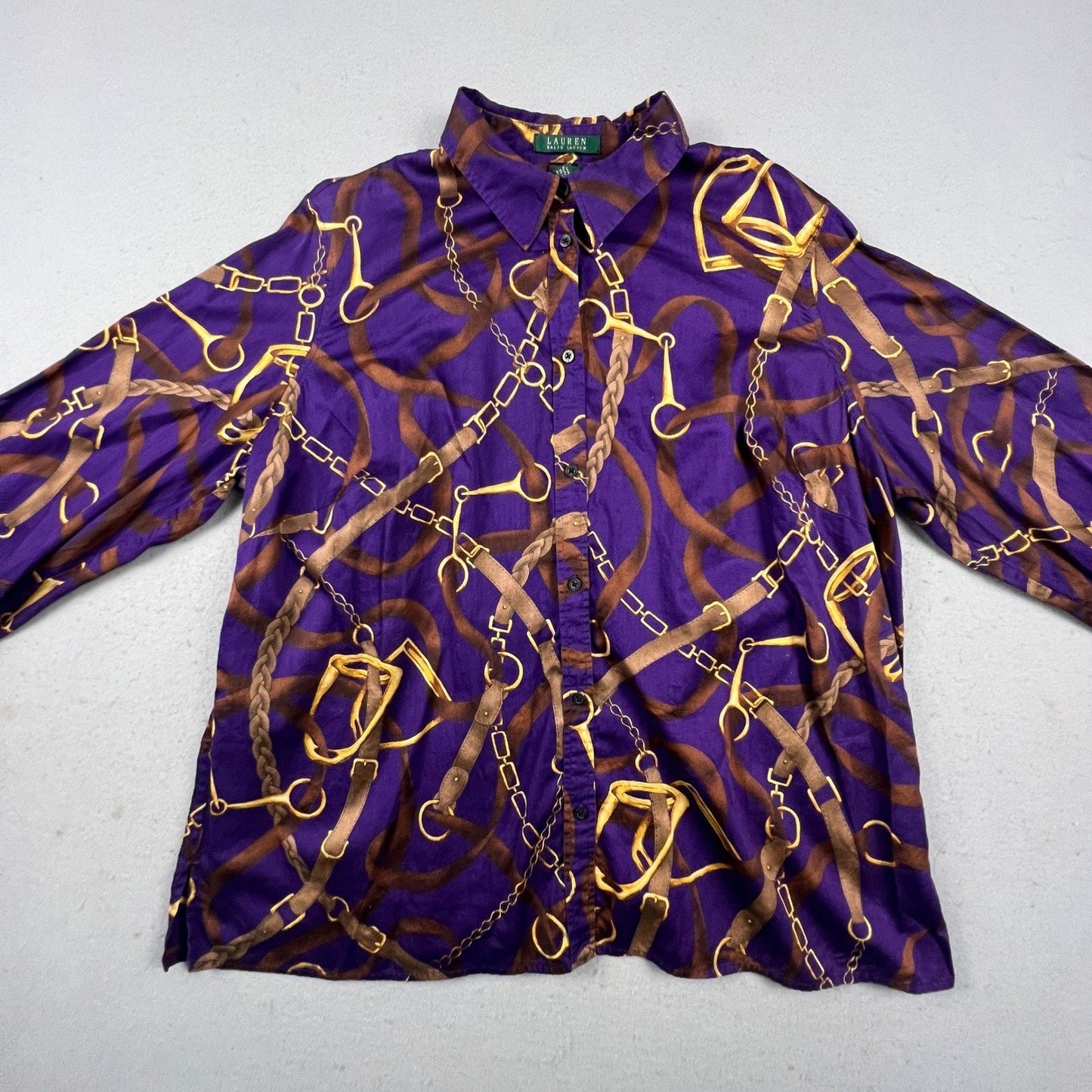 Lauren Ralph Lauren Shirt Womens 2X Purple Equestrian Chain Print Cotton Blouse
