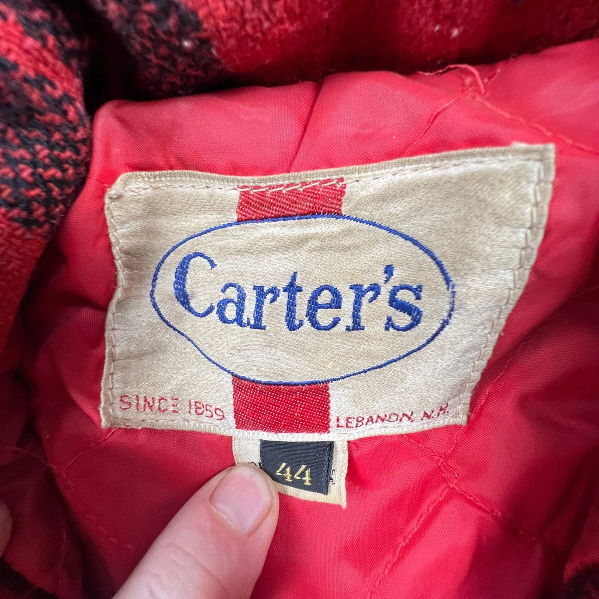 Vintage Carters Hunting Jacket Mens 44 Red Plaid Wool Buffalo Check Cruiser Coat