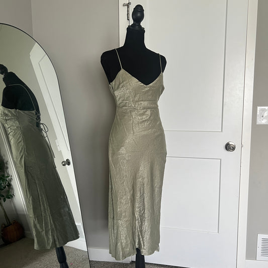 Hello Molly Satin Maxi Dress XS Sage Green Formal Cocktail Wedding Bridal