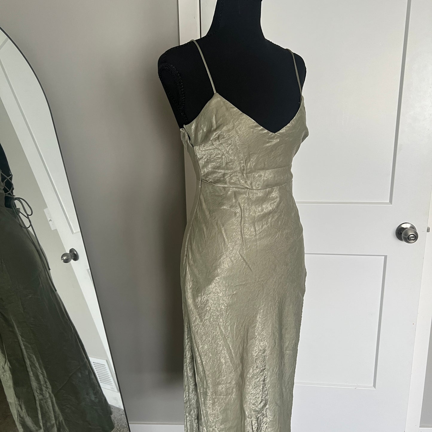 Hello Molly Satin Maxi Dress XS Sage Green Formal Cocktail Wedding Bridal