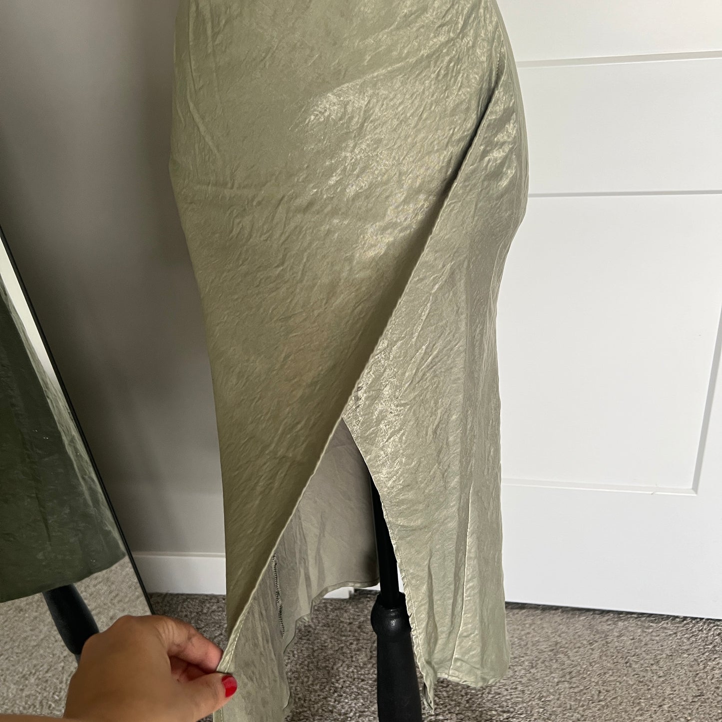 Hello Molly Satin Maxi Dress XS Sage Green Formal Cocktail Wedding Bridal