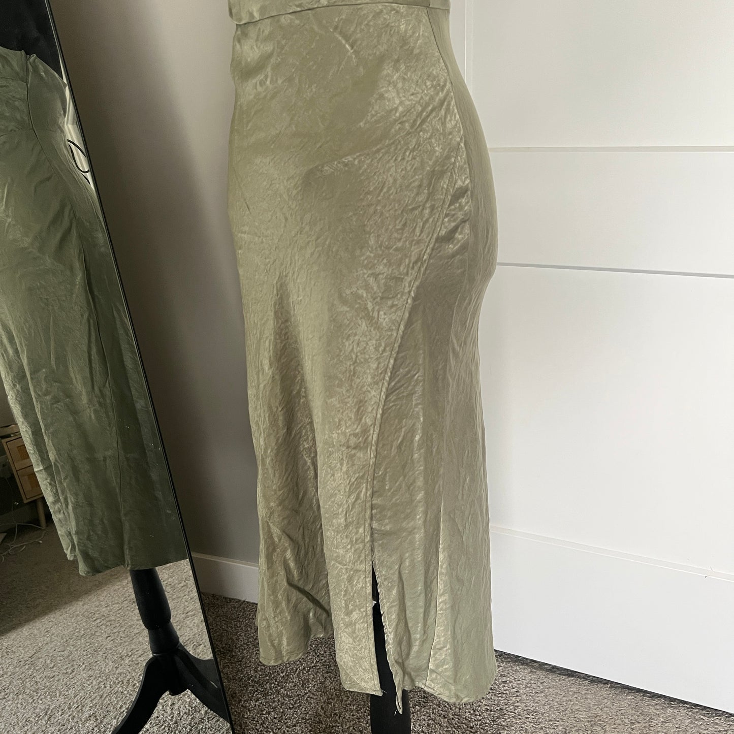 Hello Molly Satin Maxi Dress XS Sage Green Formal Cocktail Wedding Bridal