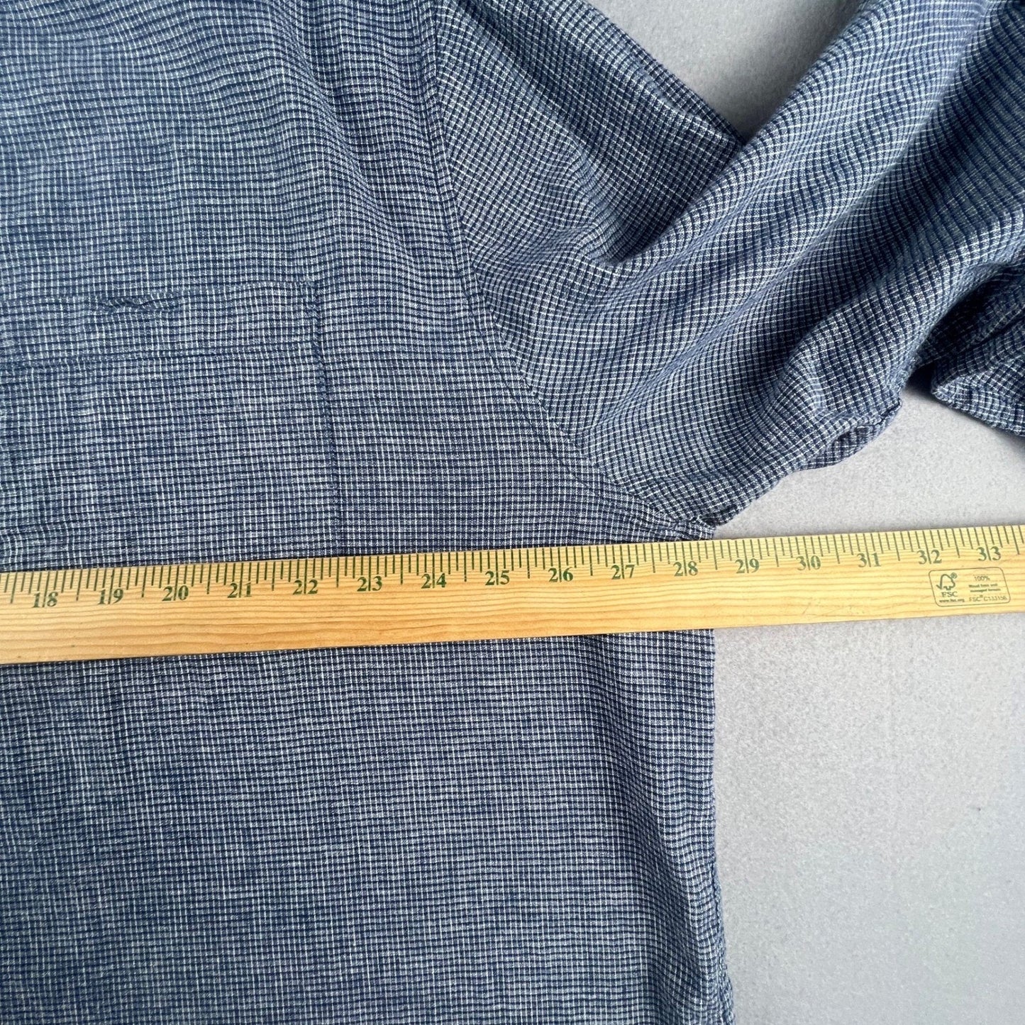 Linen Blend Button Down Shirt Mens XXL Blue Grid Rich Casual Classic