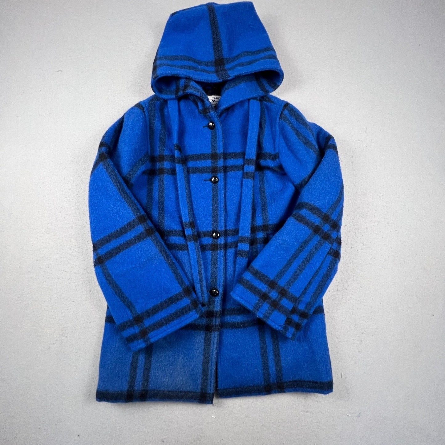 Woolrich Plaid Hooded Coat Womens Medium Blue Wool Blend Vintage Button Front
