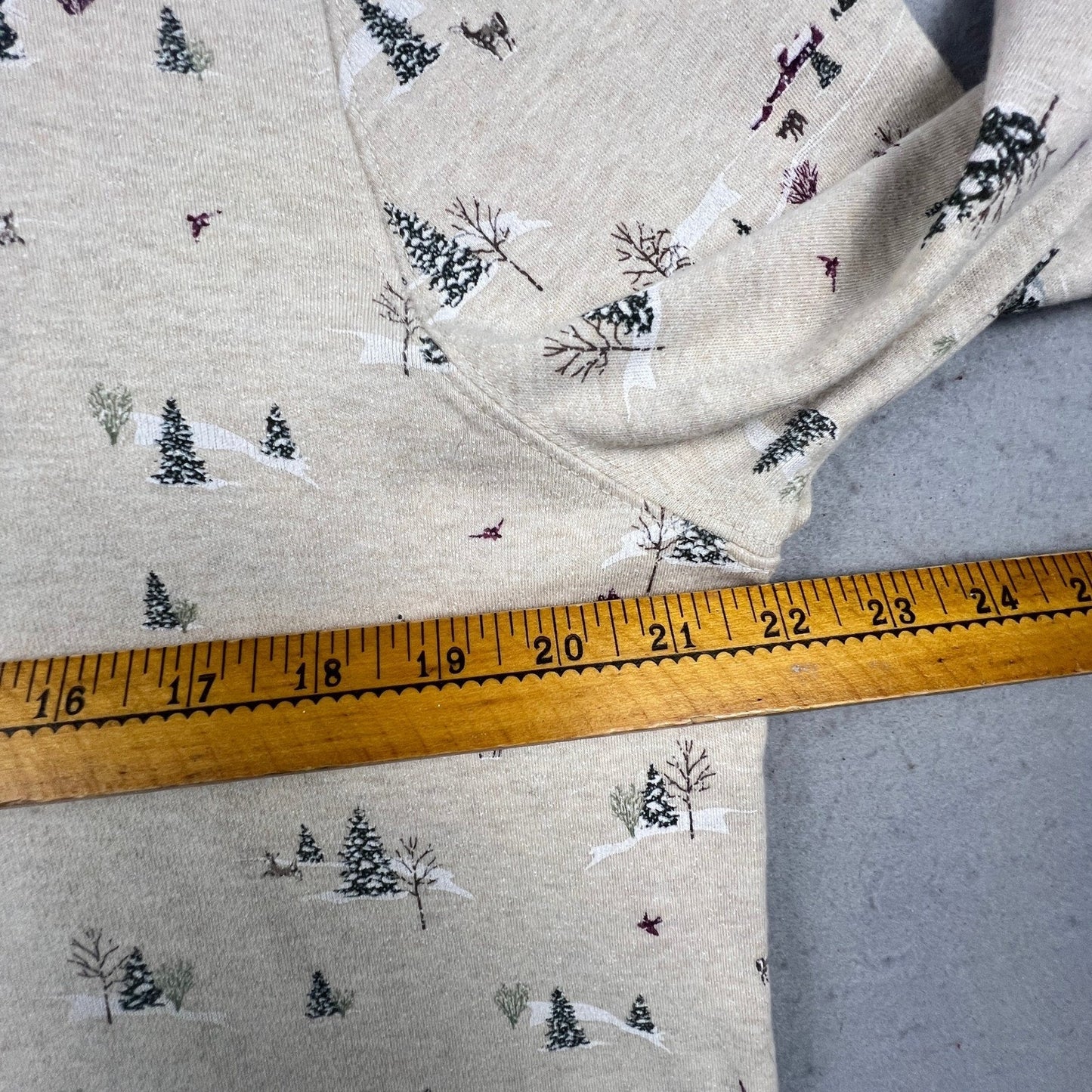 Winter Scene Pine Tree Cotton Shirt Mock Neck Top Womens XL Beige Croft & Barrow