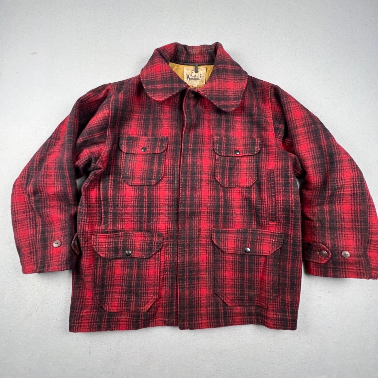 Vintage Woolrich Wool Plaid Hunting Jacket Mens 46 Red Mackinaw Coat Outdoor