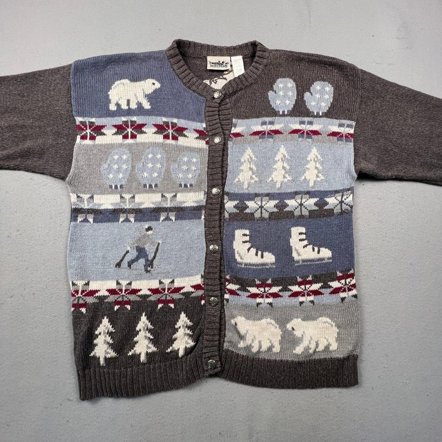 Northern Reflections Cardigan Sweater Womens XL Grey Winter Polar Bear Vintage