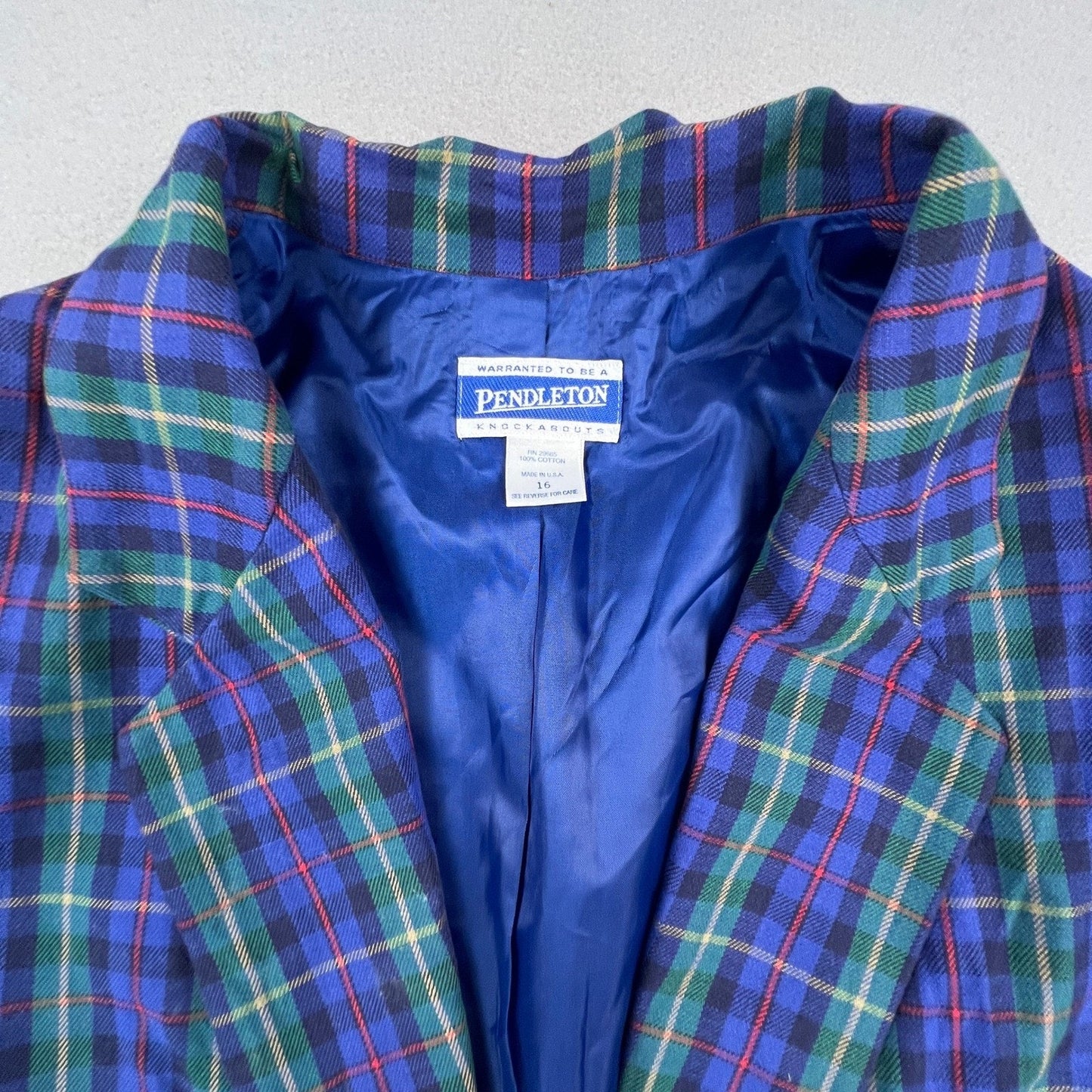 Pendleton Blazer Womens 16 Blue Plaid Cotton Gold Button Knockabouts Preppy USA