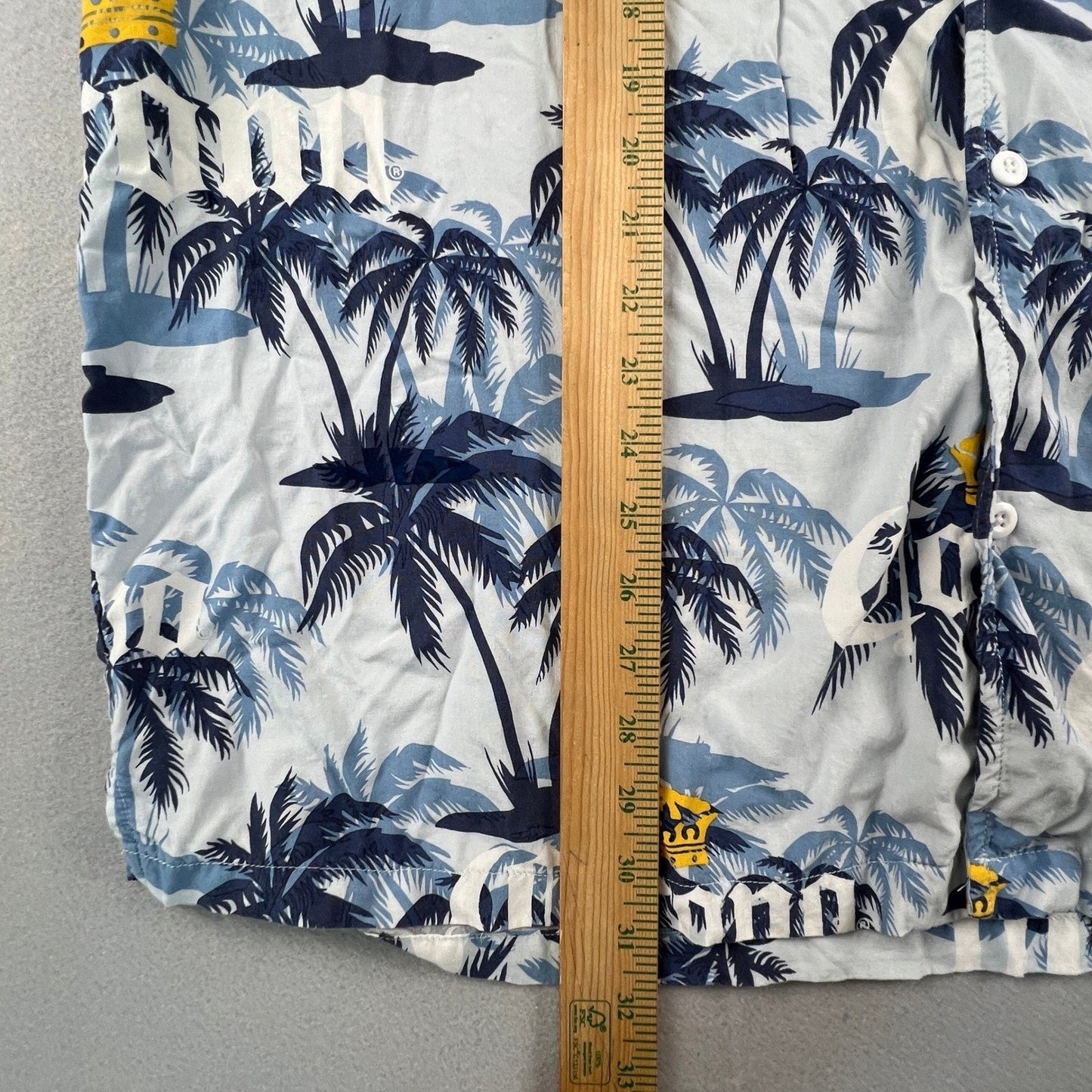 Corona Button Up Shirt Mens 2XL Blue Palm Tree Tropical Rayon Beach Hawaiian